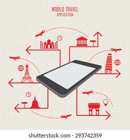 world travel landmark infographics elements and background.  mobile technology concept. Can be used for  tourism business layout, banner, diagram, web design, brochure template. vector illustration