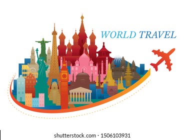 World Travel and Landmarks Concept, Tourist Attraction, Famous Place and Historical Buildings