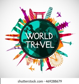 World travel, landmarks silhouettes .Vector