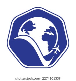 World travel logo design icon vector. Airplane and world symbol or icon.