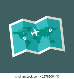 World travel map with airplanes.