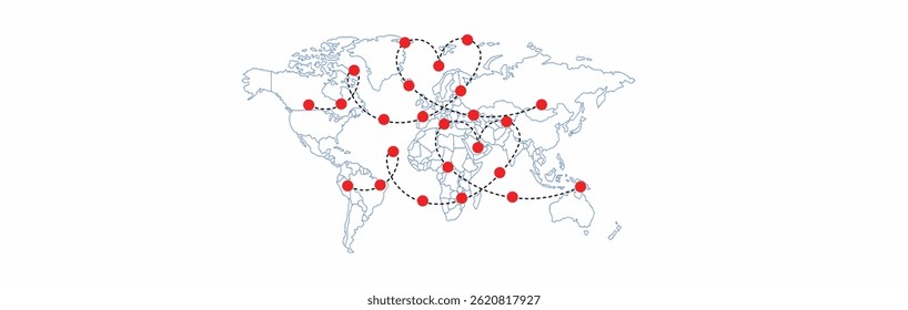 World travel map with airplanes illustration. Traveling Around the World - Air Transportation Concept,