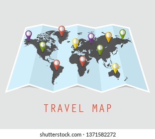 World travel map concept. Vector illustration in flat design.
