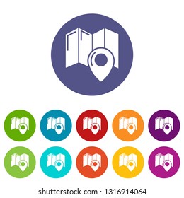 World travel map icons color set vector for any web design on white background