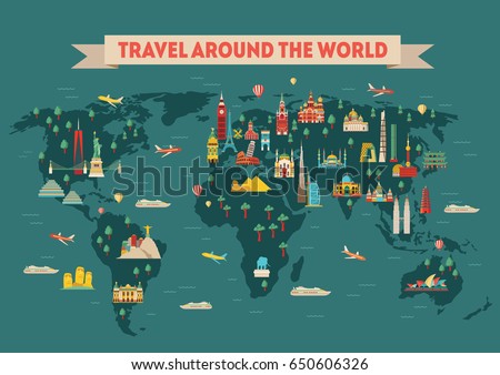 world travel map poster travel tourism stock vector royalty free animated travel map