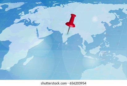 World travel map. Travel red pin location on a global map. Vector illustration.