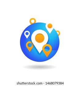 World travel (or logistics company) logo template - globe icon with location (destination point) markers (GPS pins) - isolated vector tourism global emblen