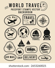 World Travel Passaporte Carimbos Coleção Vintage Visa Vetor Fundo