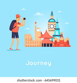 World Travel. Planning summer vacations. Tourism and vacation theme. Flat design vector illustration.