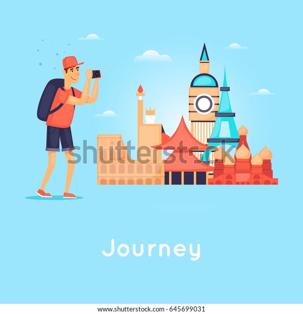 World Travel. Planning summer\
vacations. Tourism and vacation theme. Flat design vector\
illustration.
