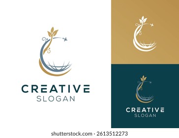 World travel with plants and planes logo design for exploration, travel and transportation