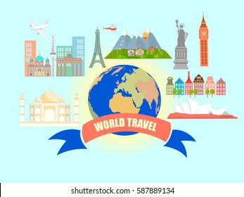 World Travel Poster. Architecture and landscapes all over the world