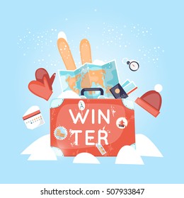  World Travel. Russia, USA, Japan, France, England, Italy. Planning Winter Vacations. Winter Holiday. Tourism And Vacation Theme. Flat Design Vector Illustration.