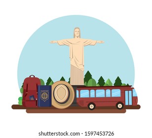 world travel scene with corcovade christ vector illustration design