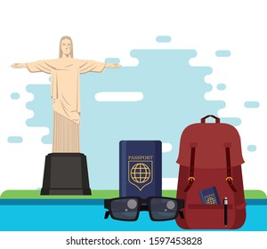 world travel scene with corcovade christ vector illustration design