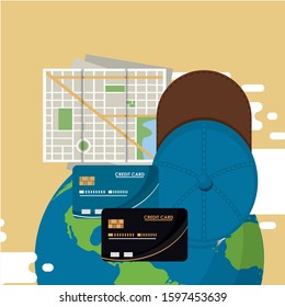 world travel scene with earth planet vector illustration design