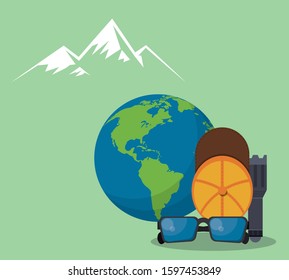 world travel scene with earth planet vector illustration design