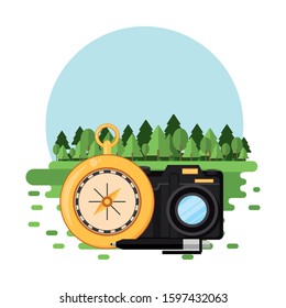 world travel scene with photographic camera and icons vector illustration design