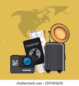 world travel scene with set icons vector illustration design