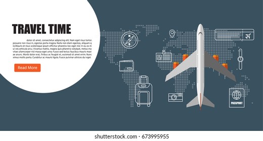 World Travel time Concept. Flat designed vector illustration