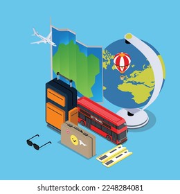 World travel vacation isometric 3d vector illustration concept for banner, website, illustration, landing page, flyer, etc.