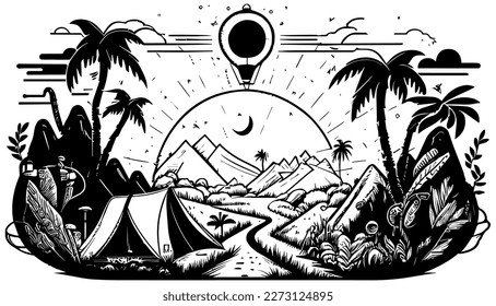 World travel vector black line illustration art isolated white