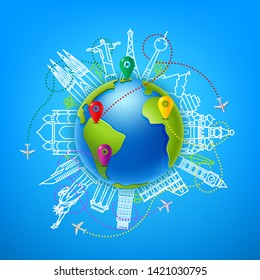 World travel vector color illustration