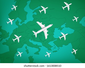 World travel vector concept with aircrafts and the map