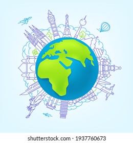 World travel vector concept. illustration with sights