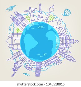 World travel vector concept. Linear illustration 