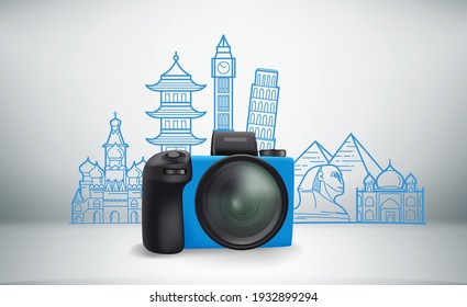 World travel vector illustration with famous monuments 
