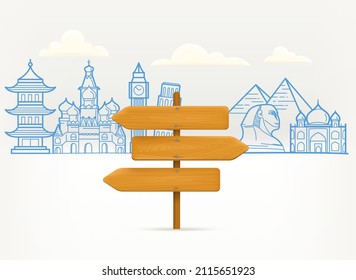 World travel vector illustration with famous monuments 
