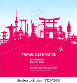 world travel vector pink concept