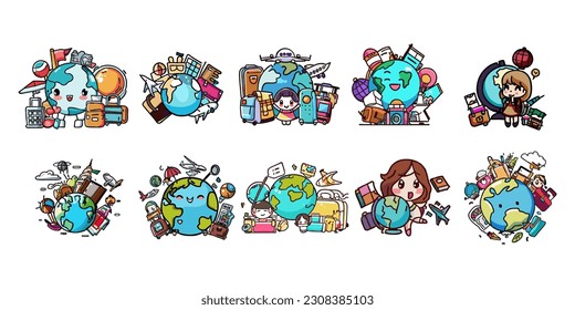 World travel vector set collection graphic clipart design