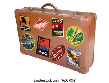 A world traveler suitcase isolated over a white background