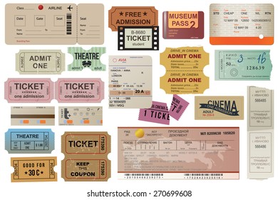 World traveler tickets collection in vintage style