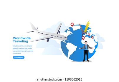 World traveling concept. Ready to use vector illustration. Suitable for background, wallpaper, landing page, web, banner, card and other creative work.