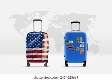 World travelling concept with two bags. 3d vector illustration