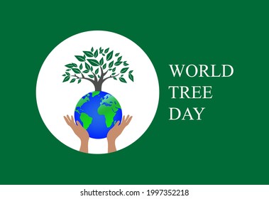 World tree Day . Caring hands holding earth with tree concept . vector illustration as a poster, banner, template .