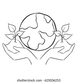 World with tree hand draw doodles vector illustration