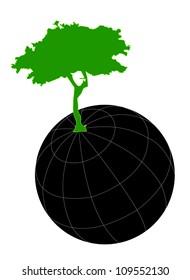 World With Tree Vector For Save The Earth Campaign Isolated on White Background