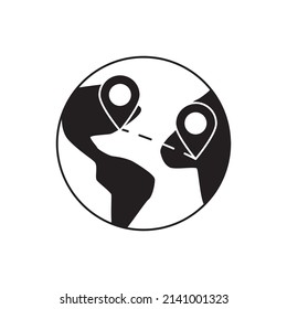 World trip vacation icon in black flat glyph, filled style isolated on white background
