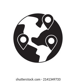 World trip vacation icon in black flat glyph, filled style isolated on white background