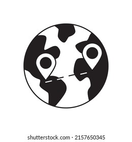 World trip vacation icon in black flat glyph, filled style isolated on white background