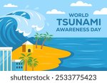 world tsunami awareness day background illustration in flat style