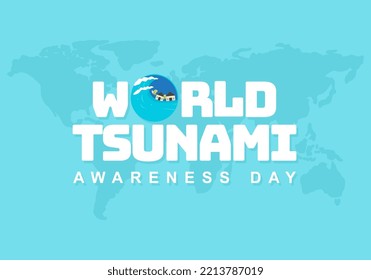 World Tsunami Awareness Day Background With Map And Wave.