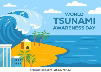 ilustração de fundo do dia da consciência mundial do tsunami em estilo plano