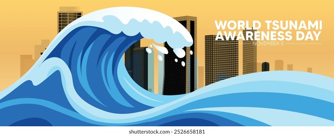 Dia Mundial da Consciência do Tsunami com a paisagem urbana 5 de novembro