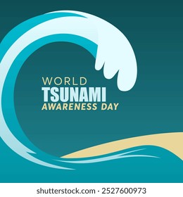 World Tsunami Awareness Day, curved wave design on a dark green background