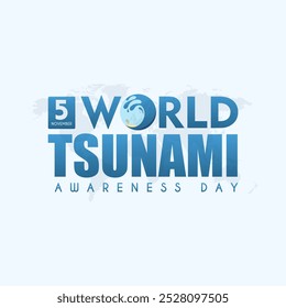 World Tsunami Awareness Day, with an illustration of ocean waves on the letter O in the word WORLD